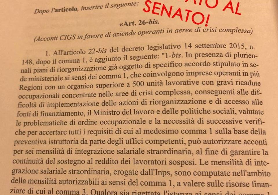 REDDITO. CAMPAGNA E RUSSO: OK A EMENDAMENTO SU CIGS È IMPEGNO MANTENUTO