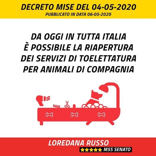 Riapertura dei servizi di toelettatura animali da compagnia