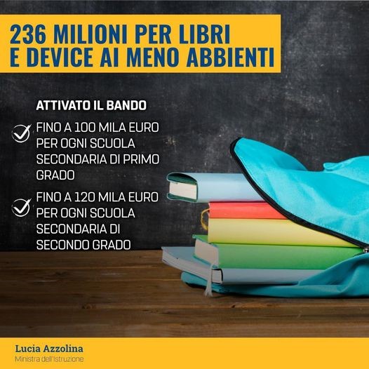 236 milioni per sussidi scolastici agli studenti più svantaggiati