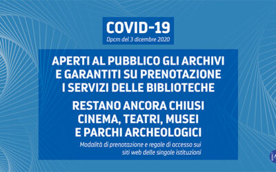 Dpcm: Mibact, riaprono archivi e biblioteche servizi su prenotazione