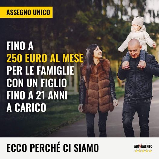 250 euro: assegno unico per le famiglie con figlio a carico fino a 21 anni