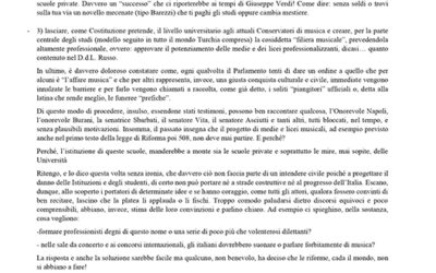 Alcune considerazioni a sostegno del mio ddl AS 2020 “delega al governo per il riordino degli studi artistici, musicali e coreutici”